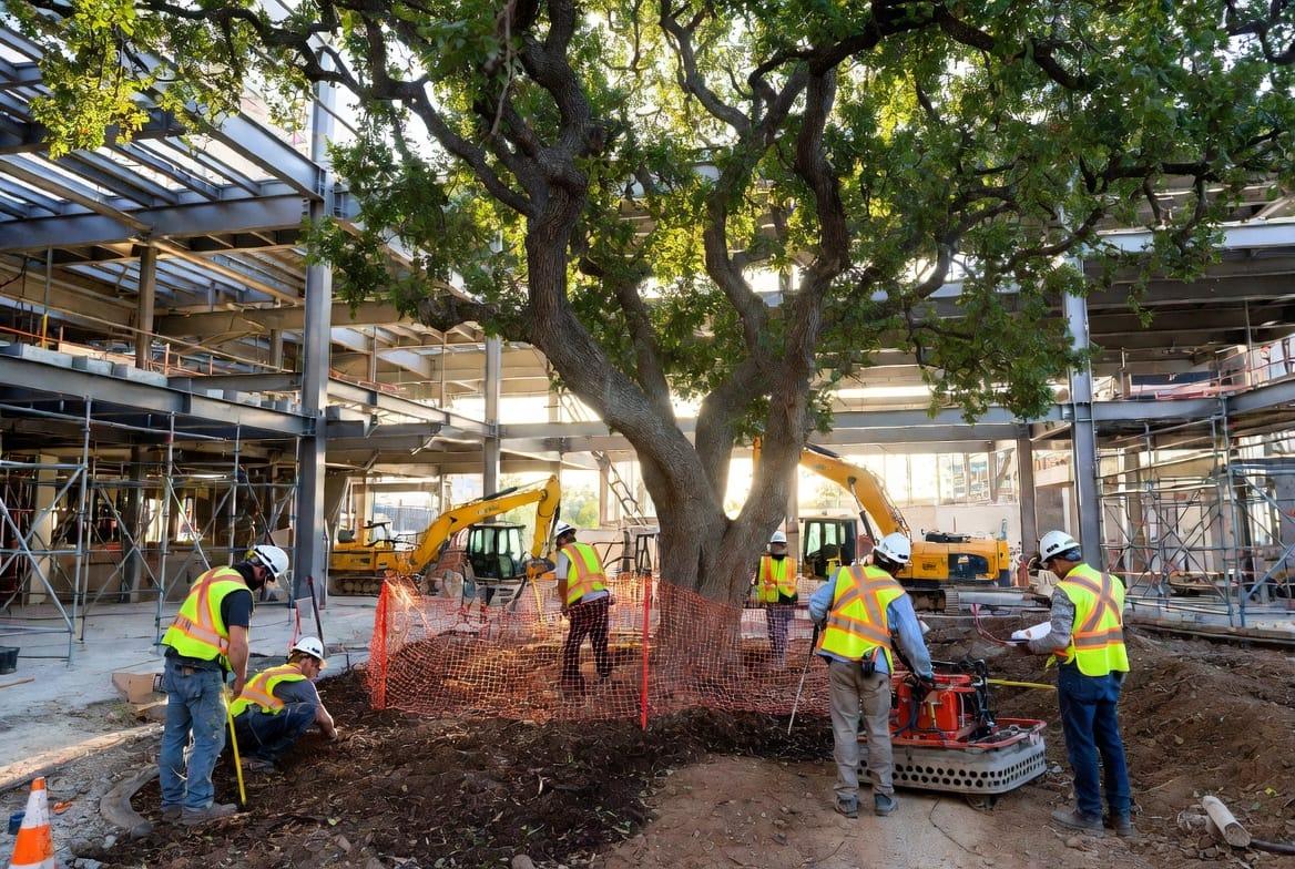 Tree Protection Zone installation around a retained tree during GTA construction