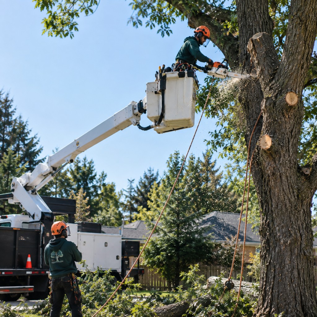 ISA-certified arborists at work pruning a tree in Toronto