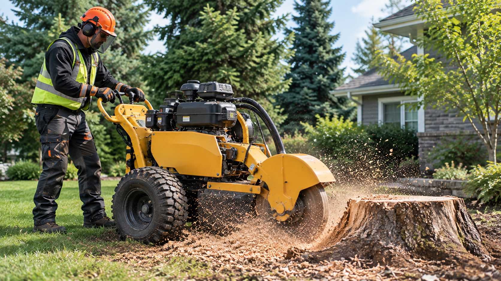 Bosco Tree stump grinding Toronto service clearing a residential yard