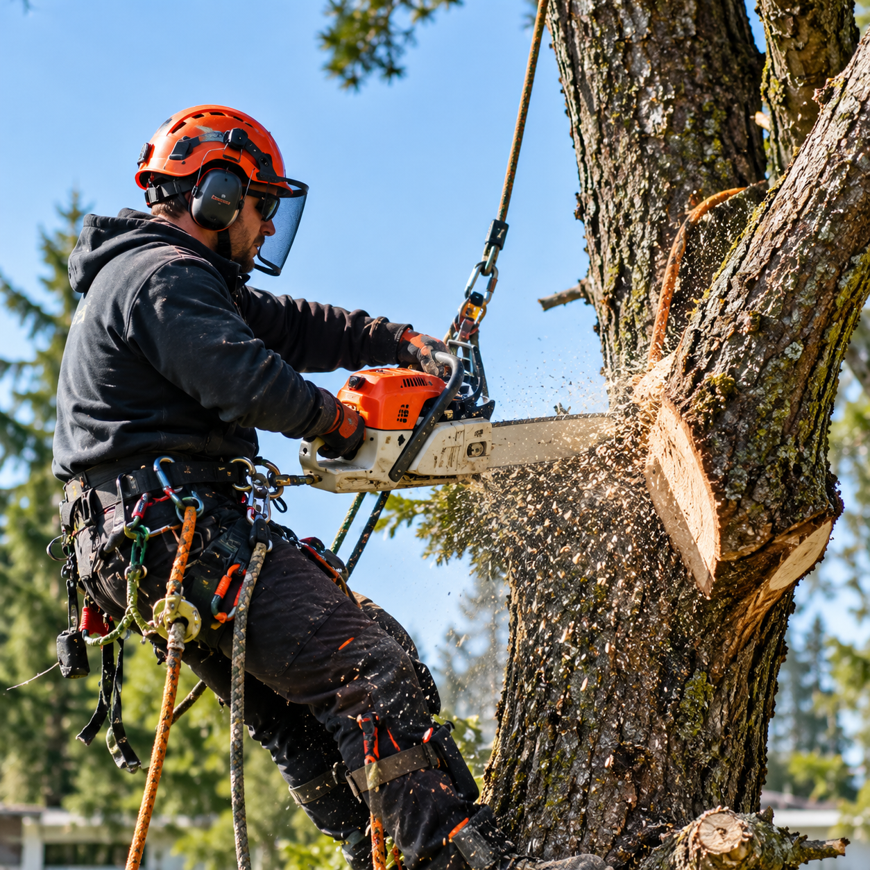 Toronto tree removal crew clearing branches after arborist work