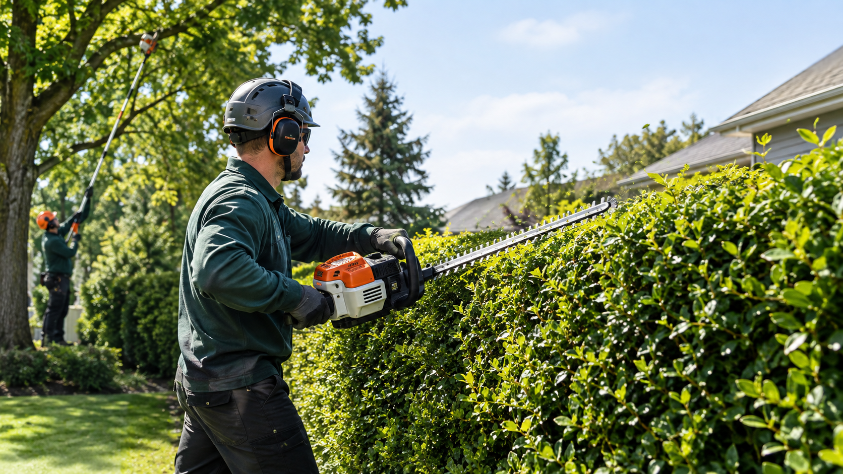 Emergency tree service Toronto arborist assessing damage near a home